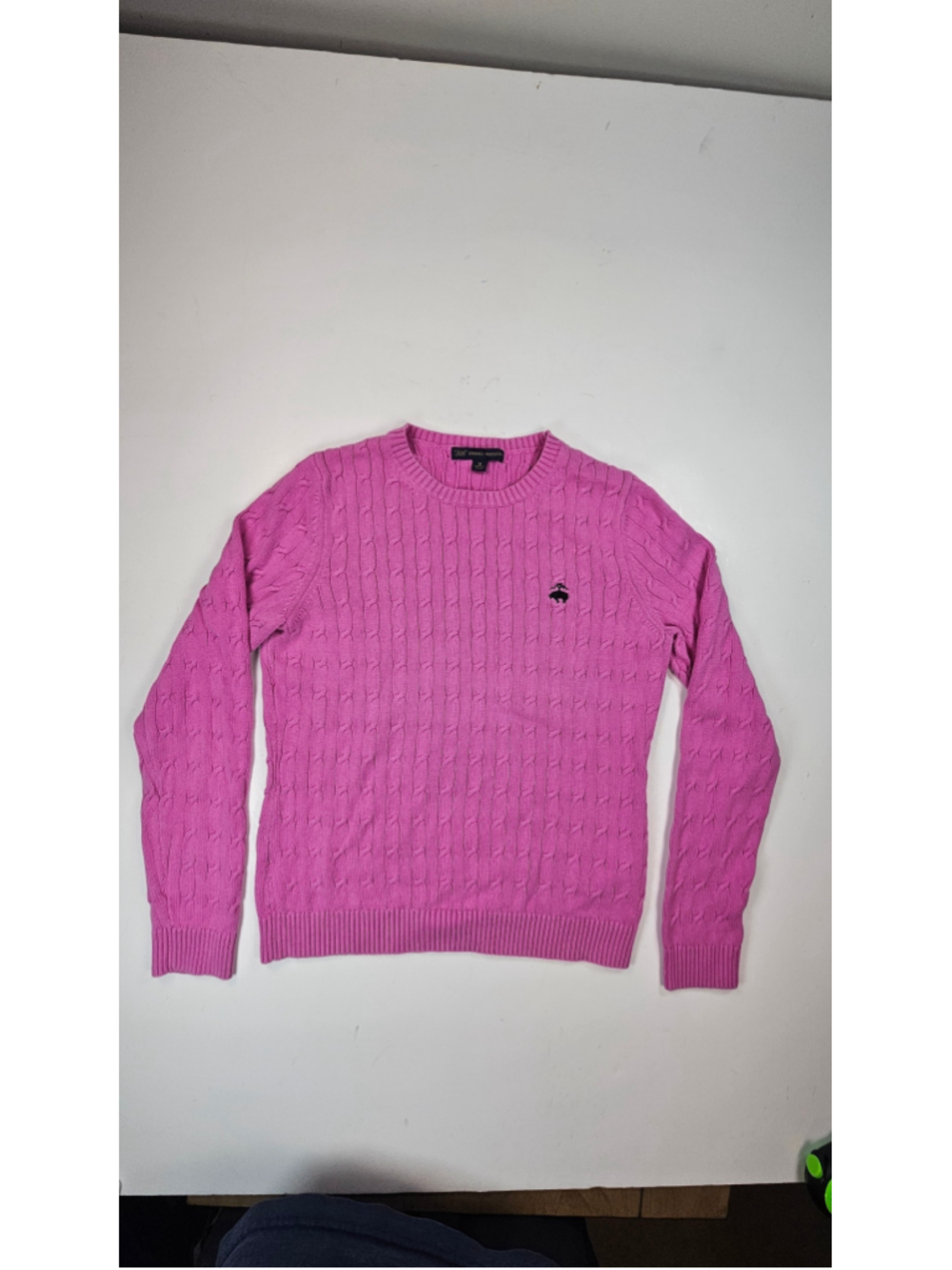 Brooks Brothers 346 Womens M Pink Cable Knit Cotton Crewneck Sweater Logo